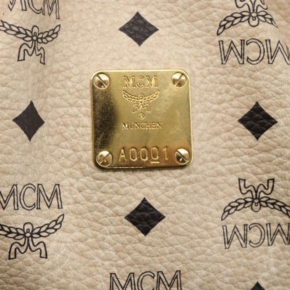 MCM Vicetos Logogram Tote Bag PVC Leather 2way Beige Gold Auth BA8048