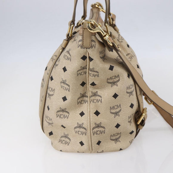 MCM Vicetos Logogram Tote Bag PVC Leather 2way Beige Gold Auth BA8048