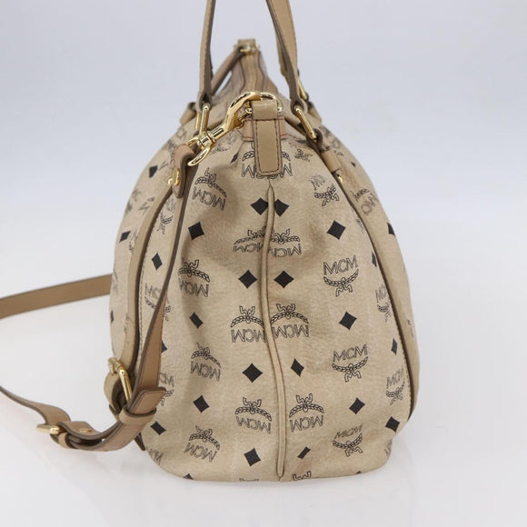 MCM Vicetos Logogram Tote Bag PVC Leather 2way Beige Gold Auth BA8048
