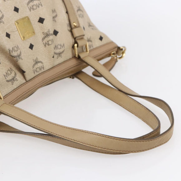 MCM Vicetos Logogram Tote Bag PVC Leather 2way Beige Gold Auth BA8048