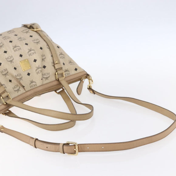 MCM Vicetos Logogram Tote Bag PVC Leather 2way Beige Gold Auth BA8048