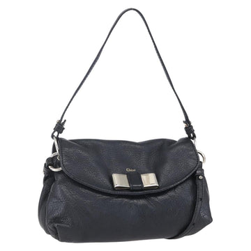 Chloe Lily Hand Bag Leather 2way Black Silver Auth BA8050