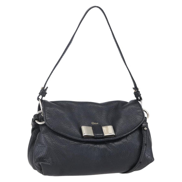 Chloe Lily Hand Bag Leather 2way Black Silver Auth BA8050