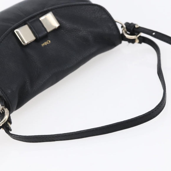 Chloe Lily Hand Bag Leather 2way Black Silver Auth BA8050