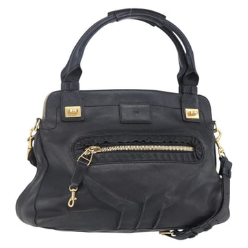 Chloe Etel Hand Bag Leather 2way Black Gold Auth BA8052