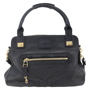Chloe Etel Hand Bag Leather 2way Black Gold Auth BA8052 - 0