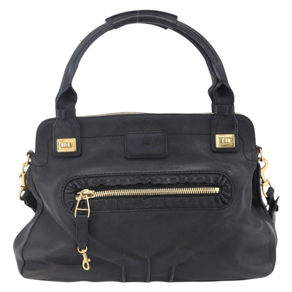 Chloe Etel Hand Bag Leather 2way Black Gold Auth BA8052