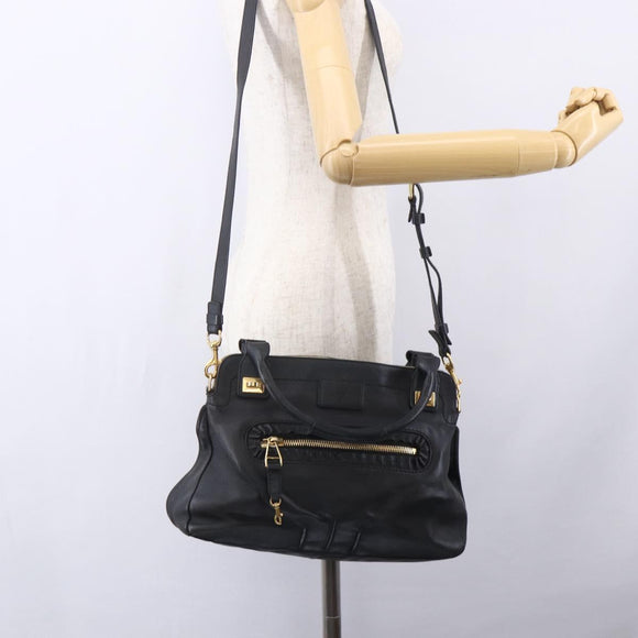 Chloe Etel Hand Bag Leather 2way Black Gold Auth BA8052