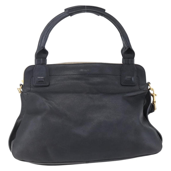 Chloe Etel Hand Bag Leather 2way Black Gold Auth BA8052