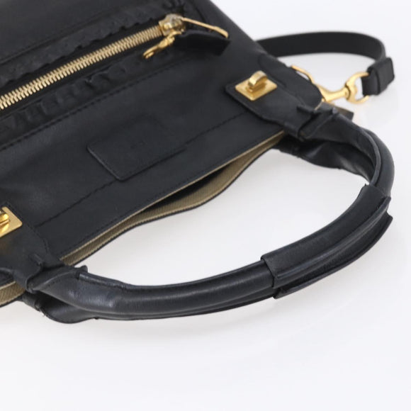 Chloe Etel Hand Bag Leather 2way Black Gold Auth BA8052