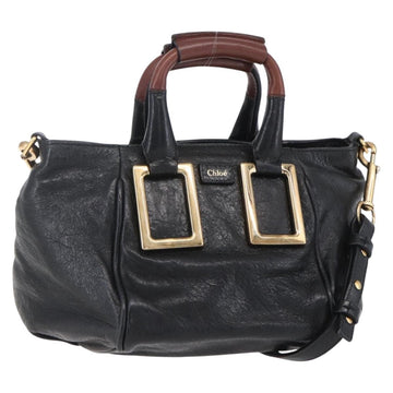 Chloe Etel Hand Bag Leather 2way Black Gold Auth BA8053