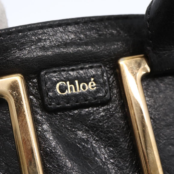 Chloe Etel Hand Bag Leather 2way Black Gold Auth BA8053