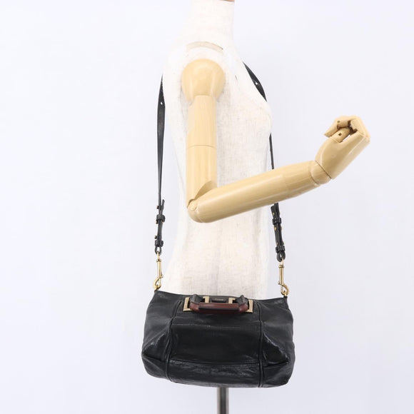 Chloe Etel Hand Bag Leather 2way Black Gold Auth BA8053