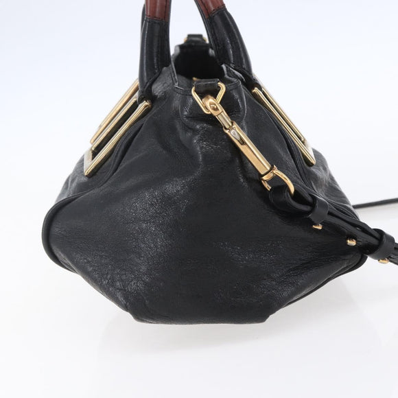 Chloe Etel Hand Bag Leather 2way Black Gold Auth BA8053