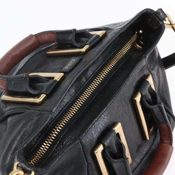 Chloe Etel Hand Bag Leather 2way Black Gold Auth BA8053
