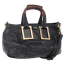 Chloe Etel Hand Bag Leather 2way Black Gold Auth BA8054-1
