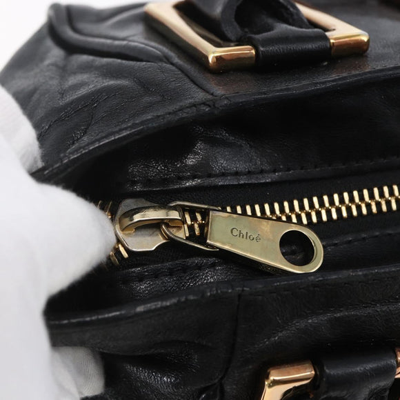 Chloe Etel Hand Bag Leather 2way Black Gold Auth BA8054