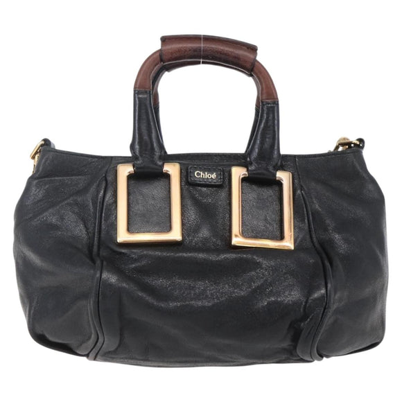 Chloe Etel Hand Bag Leather 2way Black Gold Auth BA8054