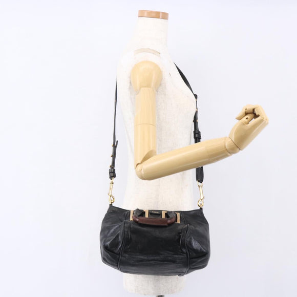 Chloe Etel Hand Bag Leather 2way Black Gold Auth BA8054