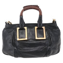 Chloe Etel Hand Bag Leather 2way Black Gold Auth BA8054-2