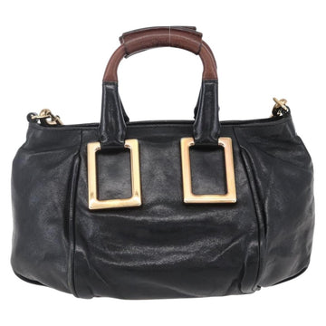 Chloe Etel Hand Bag Leather 2way Black Gold Auth BA8054 - 0