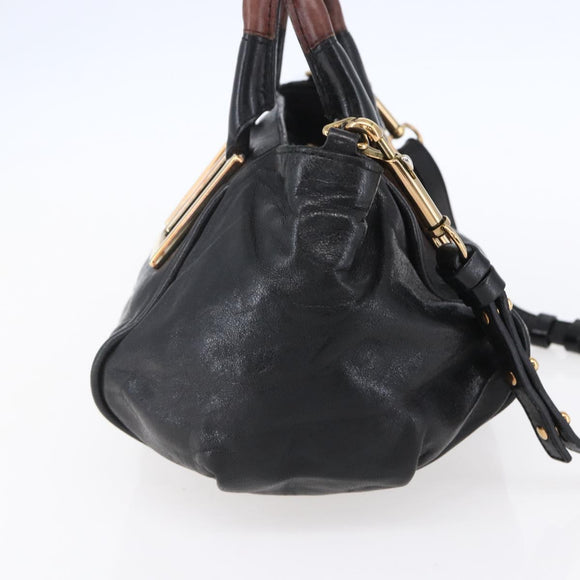 Chloe Etel Hand Bag Leather 2way Black Gold Auth BA8054