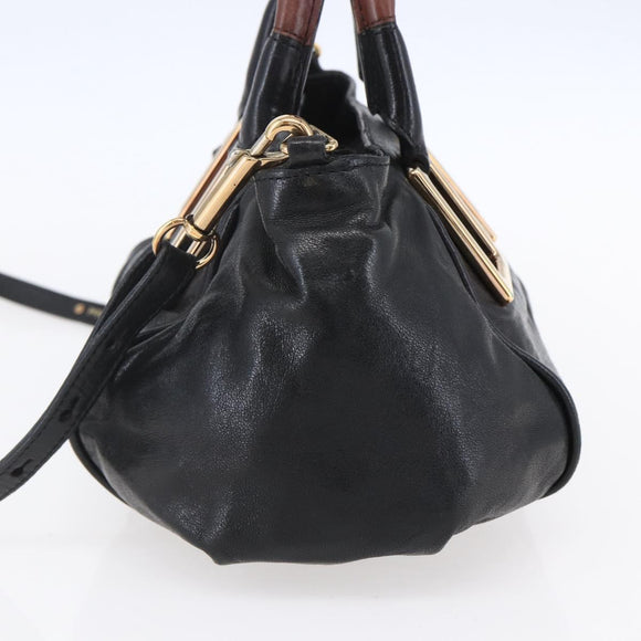 Chloe Etel Hand Bag Leather 2way Black Gold Auth BA8054