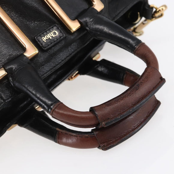 Chloe Etel Hand Bag Leather 2way Black Gold Auth BA8054