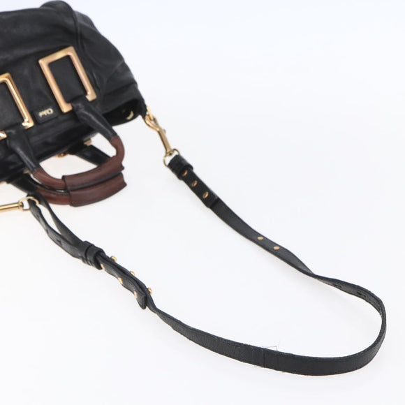 Chloe Etel Hand Bag Leather 2way Black Gold Auth BA8054