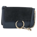Chloe Fay Shoulder Bag Suede Leather Blue Gold Auth BA8055-1