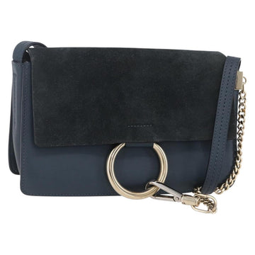 Chloe Fay Shoulder Bag Suede Leather Blue Gold Auth BA8055