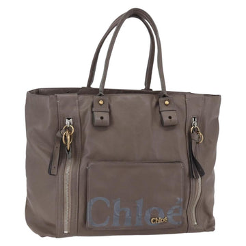 Chloe Eclipse Tote Bag Leather Beige Brown Auth BA8056