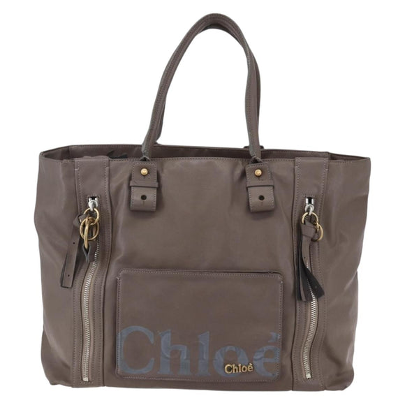 Chloe Eclipse Tote Bag Leather Beige Brown Auth BA8056