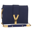 SAINT LAURENT Y Line Chain Satchel Small Bag Leather Blue Gold Auth BA8058-1