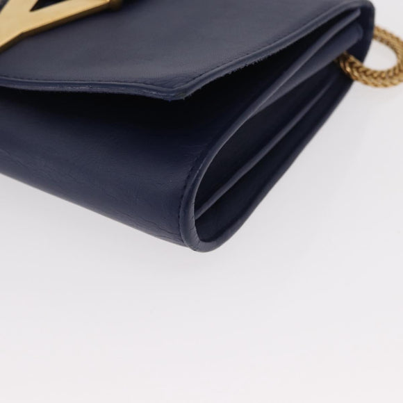 SAINT LAURENT Y Line Chain Satchel Small Bag Leather Blue Gold Auth BA8058