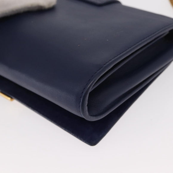 SAINT LAURENT Y Line Chain Satchel Small Bag Leather Blue Gold Auth BA8058