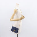 SAINT LAURENT Y Line Chain Satchel Small Bag Leather Blue Gold Auth BA8058-23