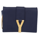 SAINT LAURENT Y Line Chain Satchel Small Bag Leather Blue Gold Auth BA8058-13