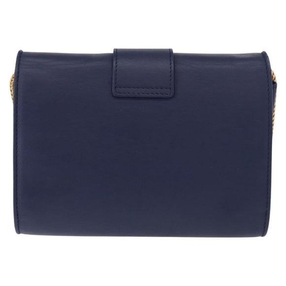 SAINT LAURENT Y Line Chain Satchel Small Bag Leather Blue Gold Auth BA8058