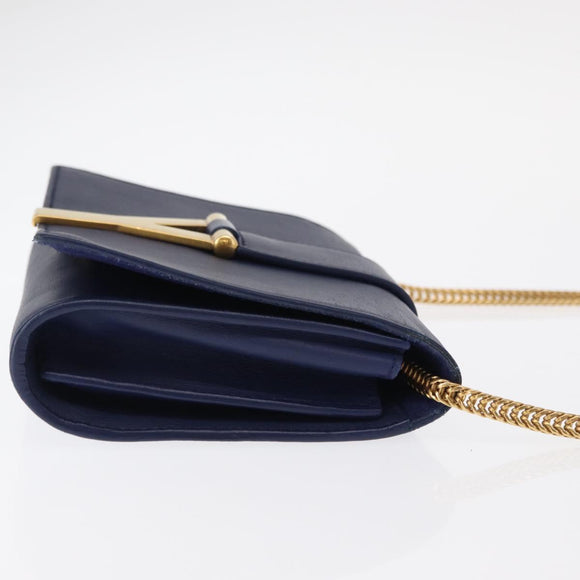 SAINT LAURENT Y Line Chain Satchel Small Bag Leather Blue Gold Auth BA8058
