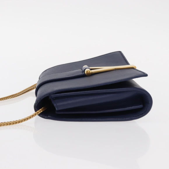 SAINT LAURENT Y Line Chain Satchel Small Bag Leather Blue Gold Auth BA8058