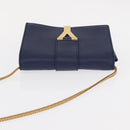 SAINT LAURENT Y Line Chain Satchel Small Bag Leather Blue Gold Auth BA8058-6