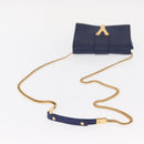 SAINT LAURENT Y Line Chain Satchel Small Bag Leather Blue Gold Auth BA8058-7
