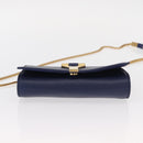 SAINT LAURENT Y Line Chain Satchel Small Bag Leather Blue Gold Auth BA8058-9