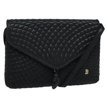BALLY Quilted Shoulder Bag Leather Black Gold Auth BA806