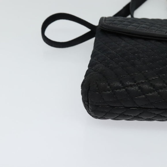BALLY Quilted Shoulder Bag Leather Black Gold Auth BA806