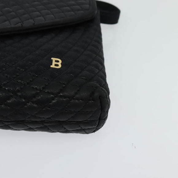 BALLY Quilted Shoulder Bag Leather Black Gold Auth BA806
