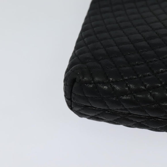 BALLY Quilted Shoulder Bag Leather Black Gold Auth BA806