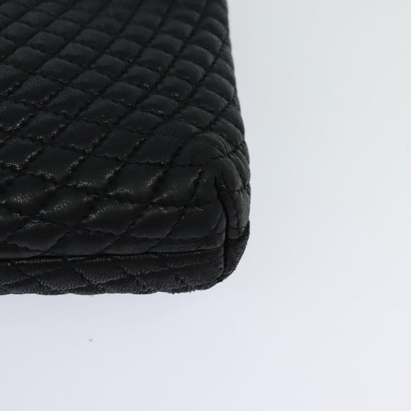 BALLY Quilted Shoulder Bag Leather Black Gold Auth BA806