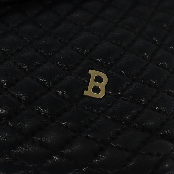 BALLY Quilted Shoulder Bag Leather Black Gold Auth BA806